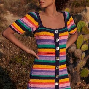 FARM Rio Colorful Crochet Dress with Button